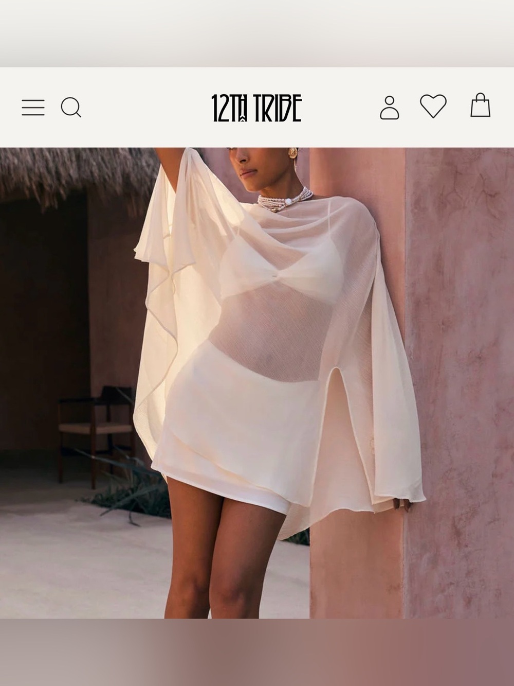 12TH TRIBE Cream Sheer Cape Dress